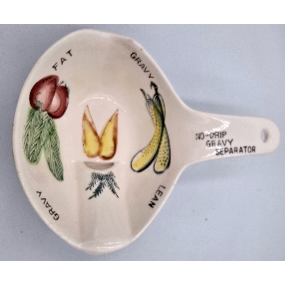 Vintage Ceramic No-Drip Gravy Separator Hand Painted Vegetables Blue Ombre Japan